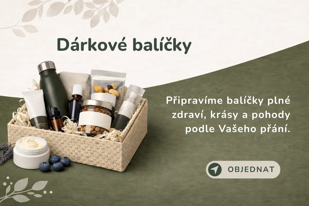 Banner s nabídkou dárkových balíčků z lékárny Olešnice